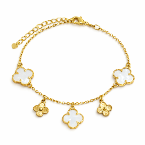 Pulseira Trevo pingente Madre Perola/ e Trevo no B.ouro .