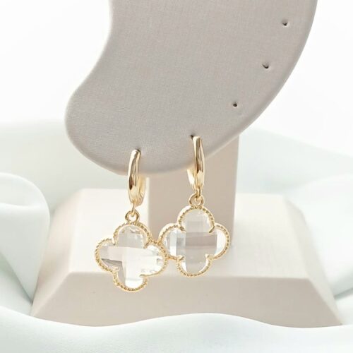 Brinco Pêndulo Trevo Cristal B.Ouro Médio