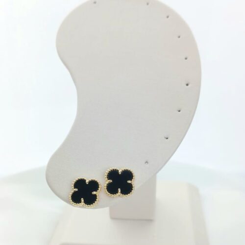 Brinco Trevo Pequeno Pedra Ônix B.Ouro