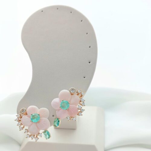 Brinco Flores Rosas e Pedras