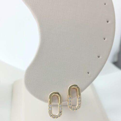 Brinco Peq Oval Vazado com Pedras de Zircônias