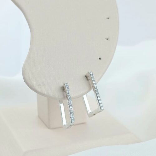 Brinco Retangular Peq. Prata 925 Com det Zirconias