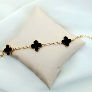 Pulseira com Pingente Ônix Trevo