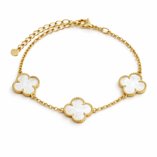 Pulseira com Pingente Trevo Madre Pérola B. Ouro