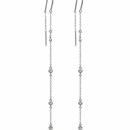 Brinco Agulha Longo com 4 Pedras de Zircônias Prata 925