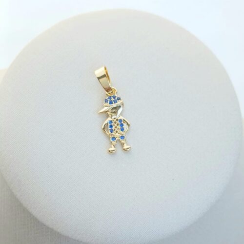 Pingente Menino Com Mini Pedras de Zirconias Azul B.Ouro 18 k