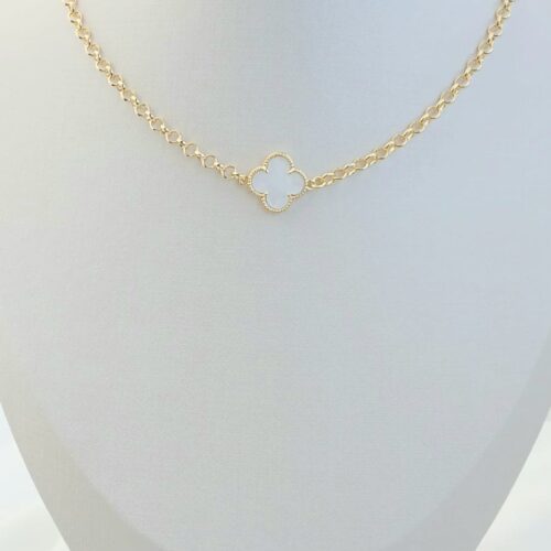 Choker com 01 Trevo Madre Pérola B.Ouro