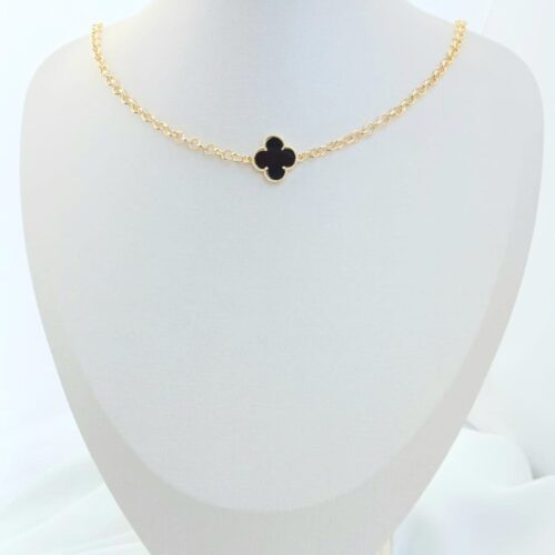 Choker com 01 Trevo Ônix B.Ouro