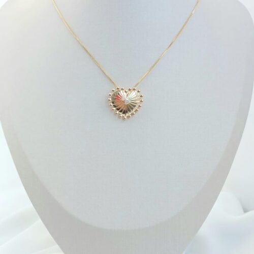 Colar Coração Bolinhas e uma Pedra de Zircônia