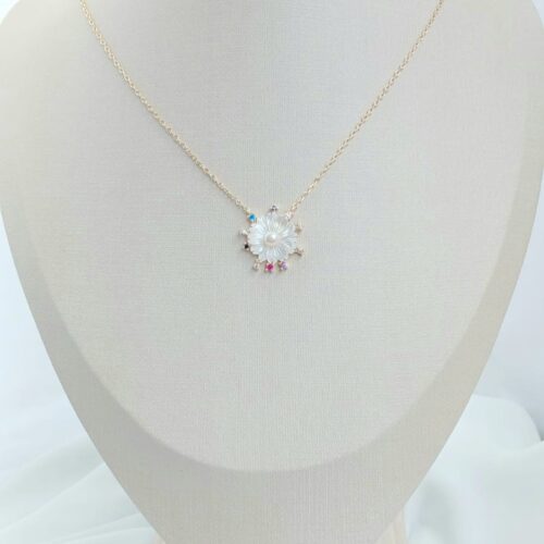 Corrente com Pingente Flor de Zircônias Coloridas