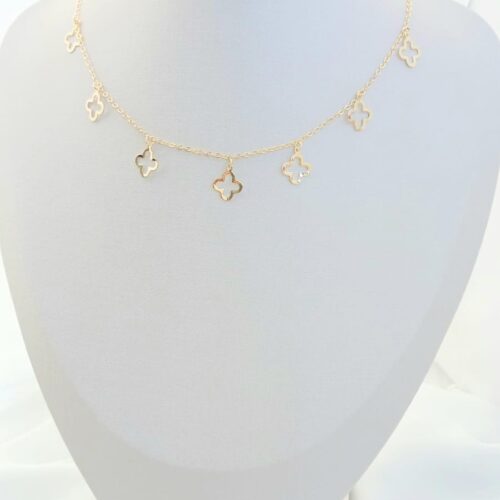 Choker com Pingente Trevo Vazado B. Ouro