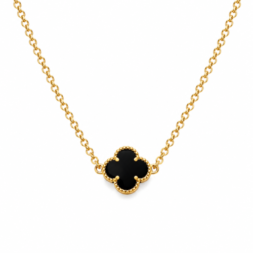Choker com 01 Trevo Ônix B.Ouro