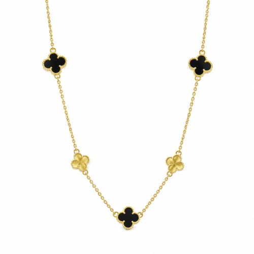 Choker Trevo Mix Pedra Ônix e Banho de Ouro