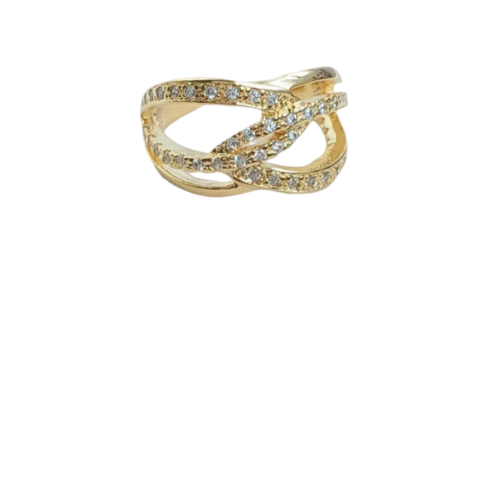 Anel Trançado com Pedras de Zircônias B. Ouro 18 Regulável