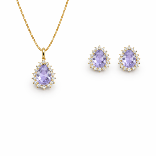 Conjunto Gota Zircônia Lilás