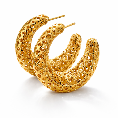 Brinco Argola com Formas Geométricas no Banho de Ouro 18K