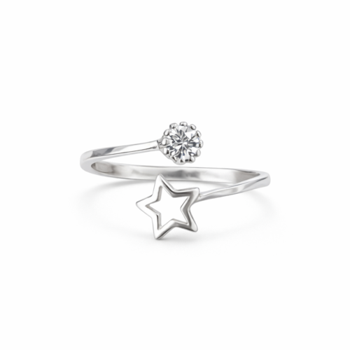 Anel Prata 925 Regulável Ponto de Luz e Estrela