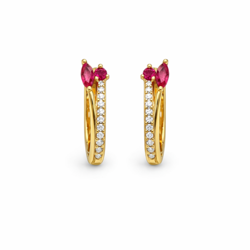 Brinco com Zircônias Rosas e Brancas no B. Ouro 18K