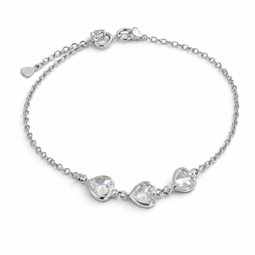 Pulseira Três Corações Cristal Prata 925