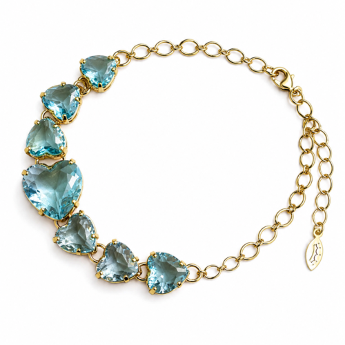 Pulseira Coaração Pedras Zircônias Azul Banho ouro 18K