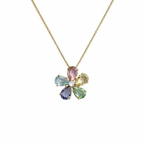 Colar Flor Pedras de Zircônias Banho Ouro 18k