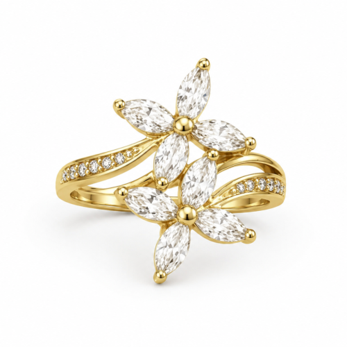 Anel Flor de Zircônia Banho ouro 18k
