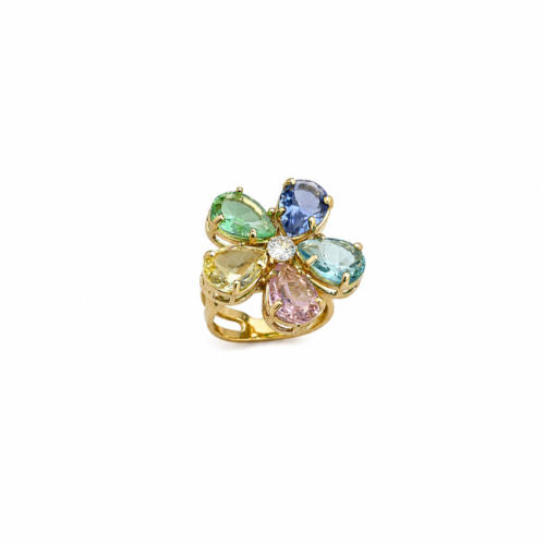 Anel Flor de Zircônias Banho Ouro 18k