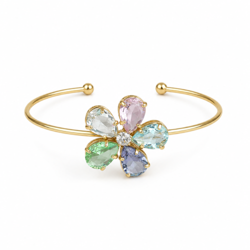 Bracelete Flor Pedras de Zircônias Banho Puro 18K